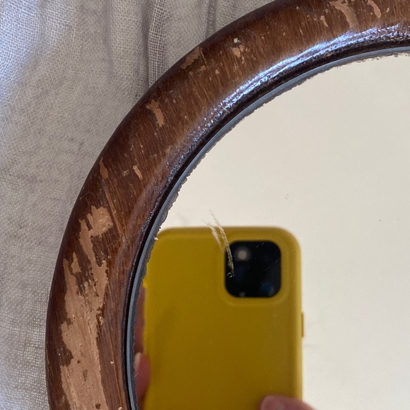 VTG I Long Handle Round Wood Hand Mirror Bird Dogwood Flowers - Picture 13 of 16